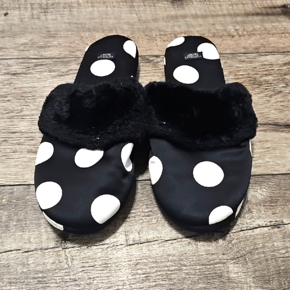 Victoria's Secret Black White Polka Dot Slippers